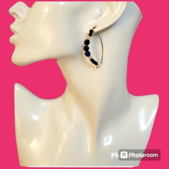 HANDMADE Chrysocolla Rose Quartz Beaded Hoop Earrings - Picture 1 of 3